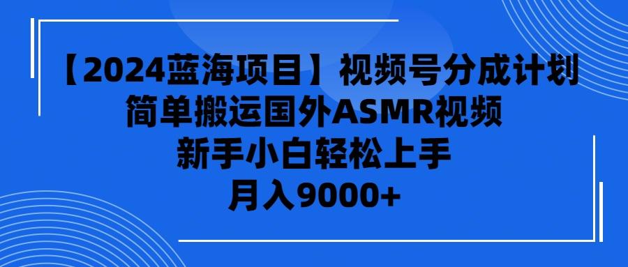 (9743期)【2024蓝海项目】视频号分成计划，无脑搬运国外ASMR视频，新手小白轻松…-心语项目网