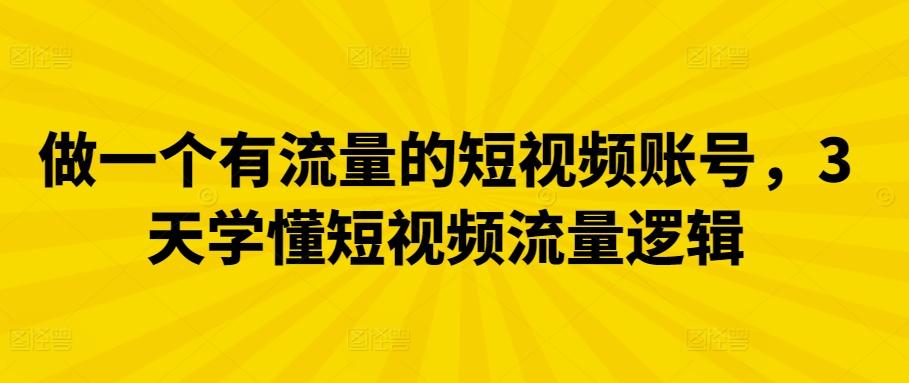 做一个有流量的短视频账号，3天学懂短视频流量逻辑-心语项目网