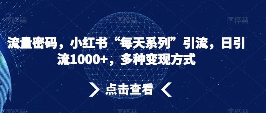 流量密码，小红书“每天系列”引流，日引流1000+，多种变现方式【揭秘】-心语项目网