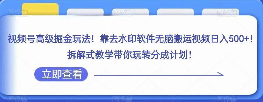 视频号高级掘金玩法，靠去水印软件无脑搬运视频日入500+，拆解式教学带你玩转分成计划【揭秘】-心语项目网