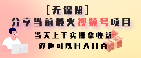 无保留分享当前最火视频号项目，当天上手实操拿收益，你也可以日入几百-心语项目网