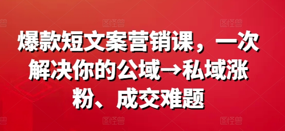 爆款短文案营销课，一次解决你的公域→私域涨粉、成交难题-心语项目网