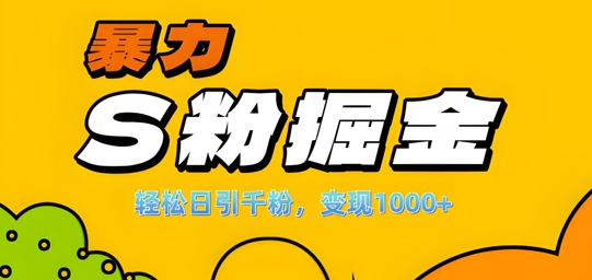 单人单机日引千粉，变现1k+，S粉流量掘金计划攻略【揭秘】-心语项目网