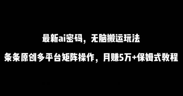 最新ai流量密码，傻瓜式搬运玩法，条条原创，多平台矩阵操作，月赚5万+保姆式教程【揭秘】-心语项目网