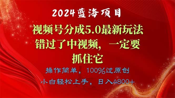 2024蓝海项目，视频号分成计划5.0最新玩法，错过了中视频，一定要抓住…-心语项目网