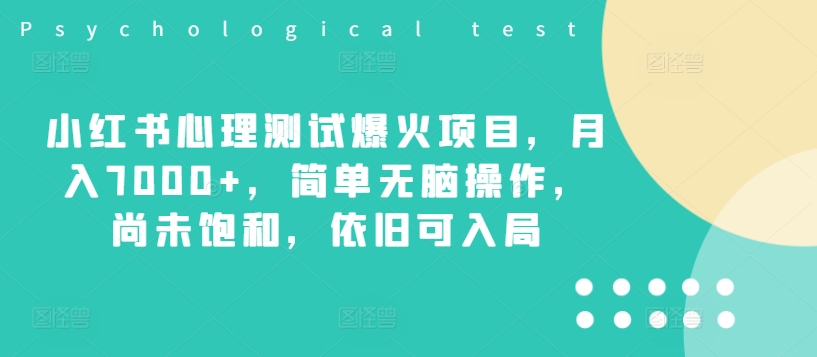 小红书心理测试爆火项目，月入7000+，简单无脑操作，尚未饱和，依旧可入局-心语项目网