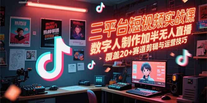 三平台短视频实战课，数字人制作加半无人直播，覆盖20+赛道剪辑与运营技巧-心语项目网