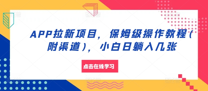 APP拉新项目，保姆级操作教程(附渠道)，小白日躺入几张【揭秘】-心语项目网