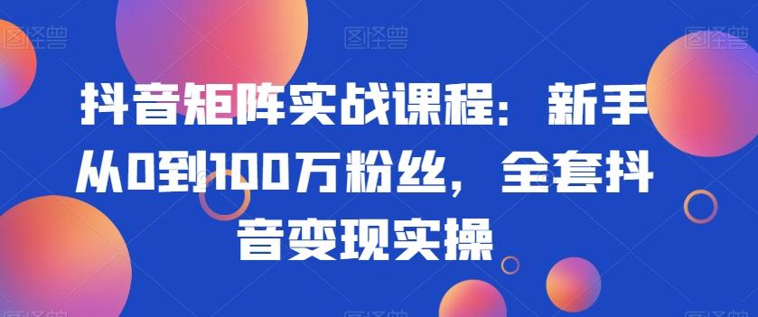 抖音矩阵实战课程：新手从0到100万粉丝，全套抖音变现实操-心语项目网