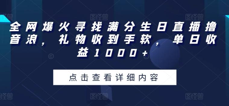 全网爆火寻找满分生日直播撸音浪，礼物收到手软，单日收益1000+【揭秘】-心语项目网