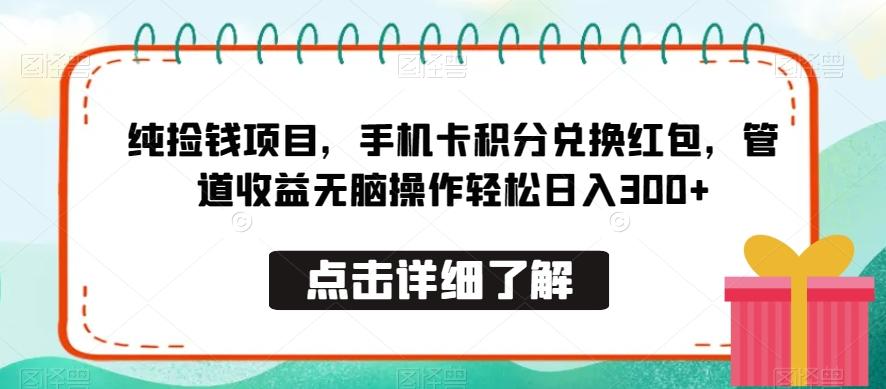 纯捡钱项目，手机卡积分兑换红包，管道收益无脑操作轻松日入300+-心语项目网