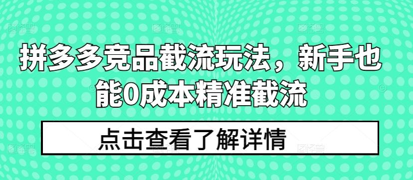 拼多多竞品截流玩法，新手也能0成本精准截流-心语项目网