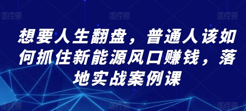 想要人生翻盘，普通人该如何抓住新能源风口赚钱，落地实战案例课-心语项目网