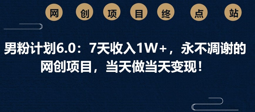 男粉计划6.0:7天收入1W+,永不凋谢的网创项目,当天做当天变现!-心语项目网