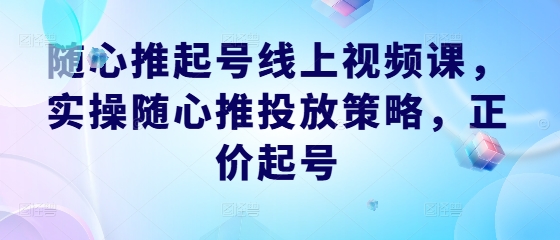 随心推起号线上视频课，实操随心推投放策略，正价起号-心语项目网