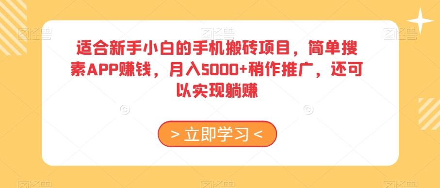 适合新手小白的手机搬砖项目，简单搜素APP赚钱，月入5000+稍作推广，还可以实现躺赚【揭秘】-心语项目网