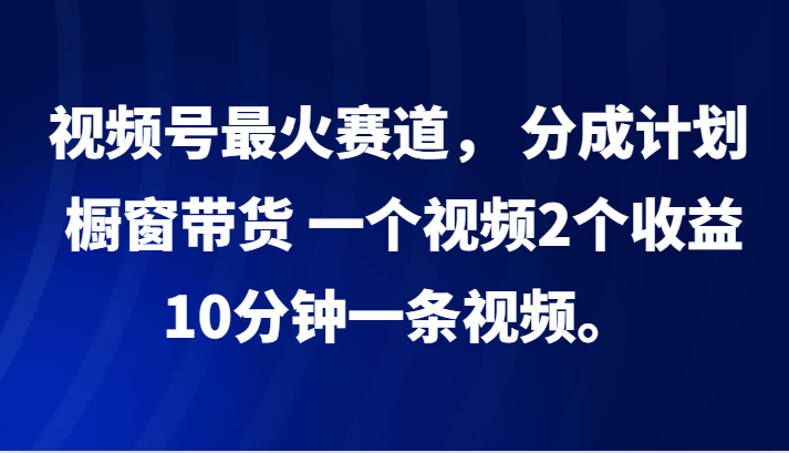 视频号最火赛道， 分成计划， 橱窗带货，一个视频2个收益，10分钟一条视频。-心语项目网