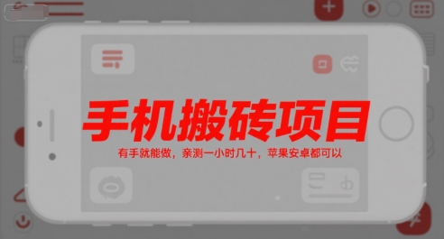 手机搬砖项目，有手就能做，亲测一小时几十，苹果安卓都可以-心语项目网