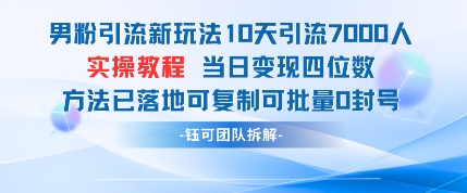 男粉引流新玩法10天引流7000人当日变现四位数可复制可批量0封号-心语项目网