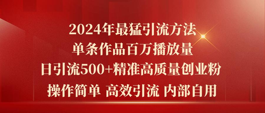 2024年最猛暴力引流方法，单条作品百万播放 单日引流500+高质量精准创业粉-心语项目网