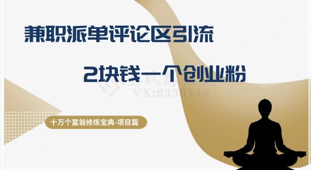 十万个富翁修炼宝典之11.兼职派单评论区引流，2块钱一个创业粉-心语项目网