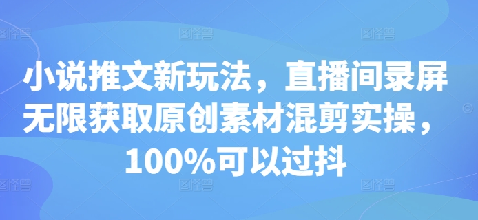 小说推文新玩法，直播间录屏无限获取原创素材混剪实操，100%可以过抖-心语项目网