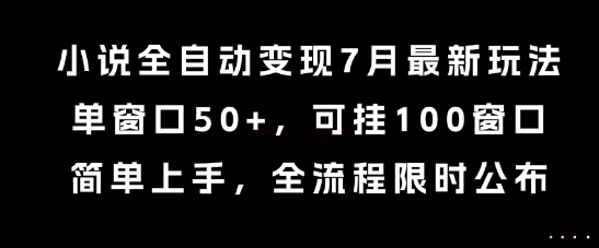 小说全自动变现7月玩法，单窗口50+，可挂100窗口，简单上手，全流程限时公布【揭秘】-心语项目网
