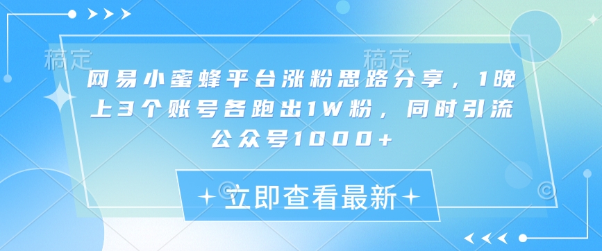 网易小蜜蜂平台涨粉思路分享，1晚上3个账号各跑出1W粉，同时引流公众号1000+-心语项目网