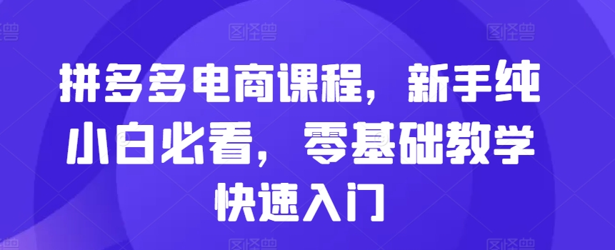 拼多多电商课程，新手纯小白必看，零基础教学快速入门-心语项目网