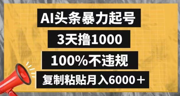 AI头条暴力起号，3天撸1000,100%不违规，复制粘贴月入6000＋【揭秘】-心语项目网