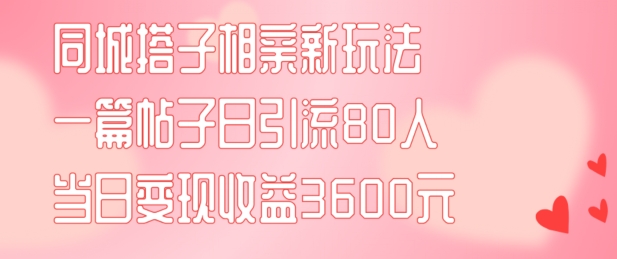 同城搭子相亲新玩法一篇帖子引流80人当日变现3600元(项目教程+实操教程)【揭秘】-心语项目网