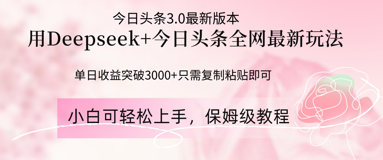 Deepseek结合今日头条全网最新玩法，单日收益突破3000+，只需要简单的...-心语项目网