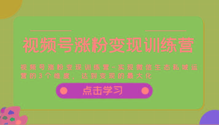 视频号涨粉变现训练营-实现微信生态私域运营的3个维度，达到变现的最大化-心语项目网