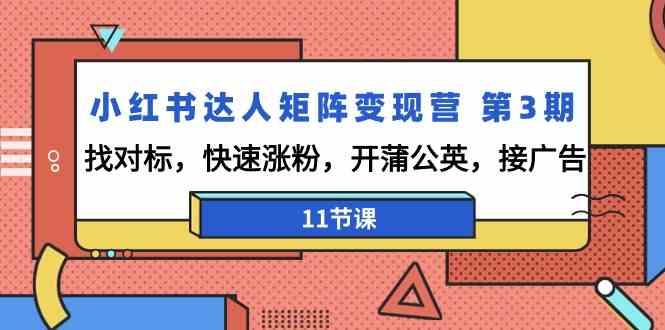 小红书达人矩阵变现营第3期,找对标,快速涨粉,开蒲公英,接广告(11节课)-心语项目网