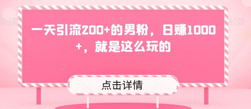 一天引流200+的男粉，日赚1000+，就是这么玩的-心语项目网