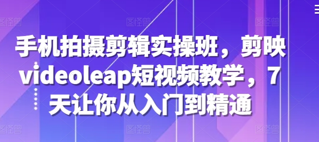 手机拍摄剪辑实操班，剪映videoleap短视频教学，7天让你从入门到精通-心语项目网