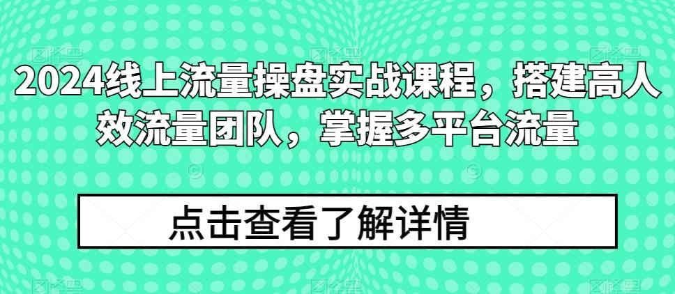 2024线上流量操盘实战课程，搭建高人效流量团队，掌握多平台流量-心语项目网