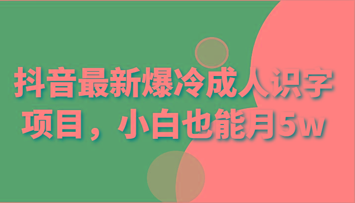 抖音最新爆冷成人识字项目，小白也能月5w-心语项目网