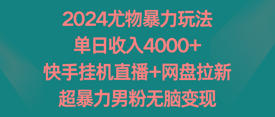 2024尤物暴力玩法 单日收入4000+快手挂机直播+网盘拉新 超暴力男粉无脑变现-心语项目网