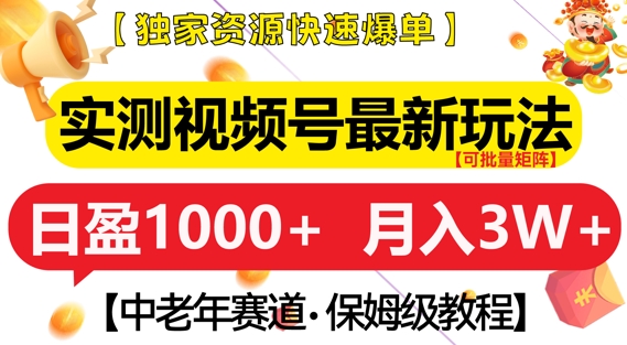 实测视频号最新玩法，中老年赛道，独家资源，月入过W+【揭秘】-心语项目网