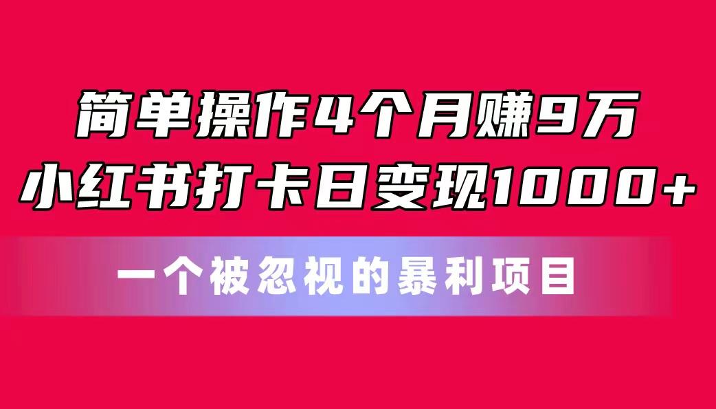 简单操作4个月赚9万！小红书打卡日变现1000+！一个被忽视的暴力项目-心语项目网