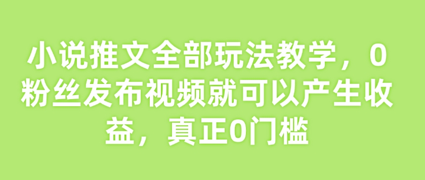 小说推文全部玩法教学，0粉丝发布视频就可以产生收益，真正0门槛-心语项目网