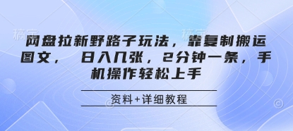 网盘拉新野路子玩法，靠复制搬运图文， 日入几张，2分钟一条，手机操作轻松上手-心语项目网