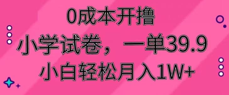0成本开撸，小学试卷，一单39.9，小白轻松月入1W+-心语项目网