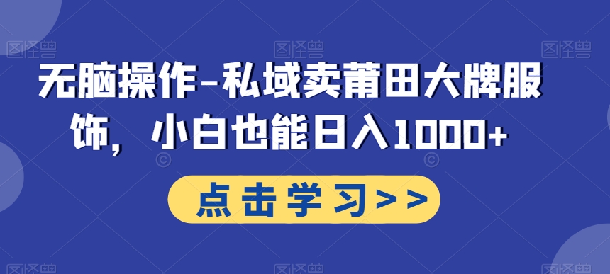 无脑操作-私域卖莆田大牌服饰，小白也能日入1000+-心语项目网