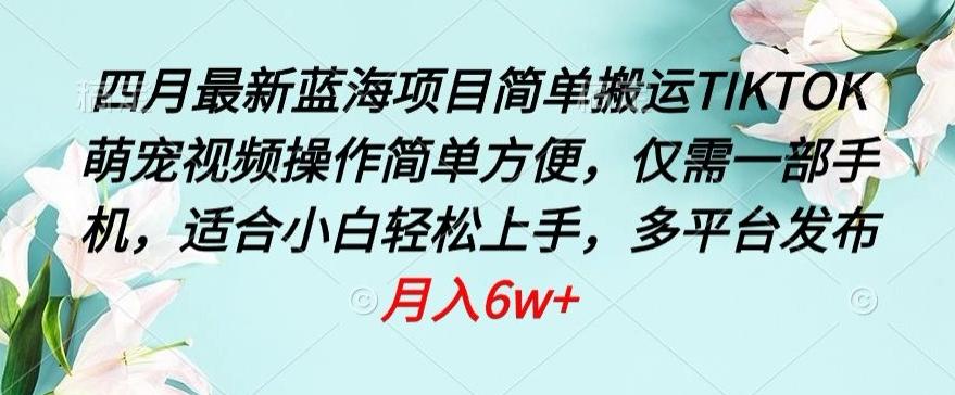 四月最新蓝海项目，简单搬运TIKTOK萌宠视频，操作简单方便，仅需一部手机【揭秘】-心语项目网