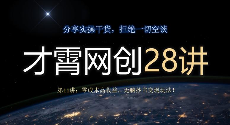 才霄网创28讲第11讲：零成本高收益，无脑抄书变现玩法！-心语项目网