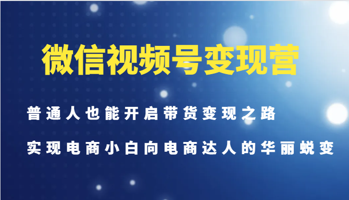 微信视频号变现营-普通人也能开启带货变现之路，实现电商小白向电商达人的华丽蜕变-心语项目网