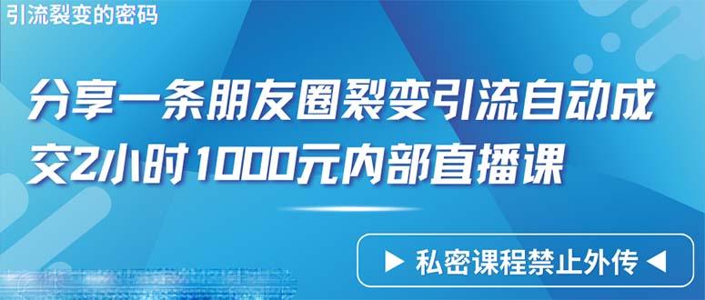 (9850期)仅靠分享一条朋友圈裂变引流自动成交2小时1000内部直播课程-心语项目网
