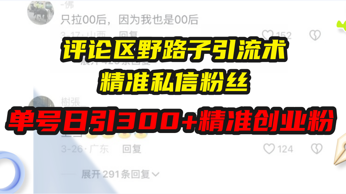 评论区野路子引流术，精准私信粉丝，单号日引流300+精准创业粉-心语项目网